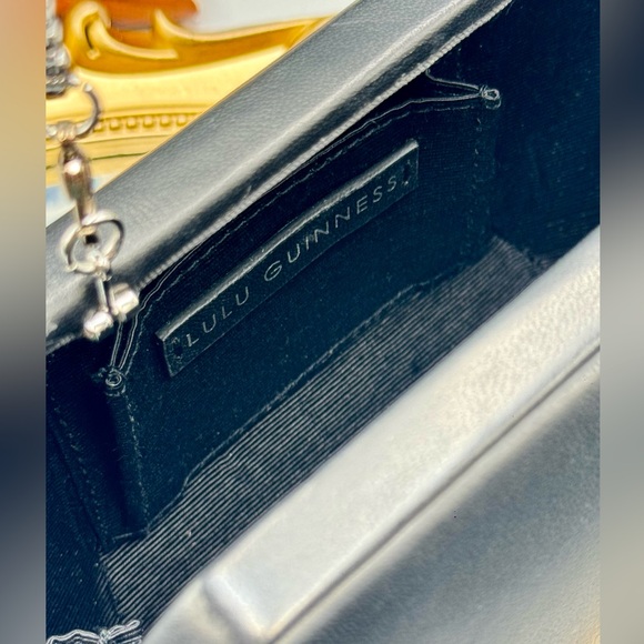 🆕 LULU GUINNESS 🧿 NWOT Black Leather Gem Clutch on a Chain - Picture 8 of 16